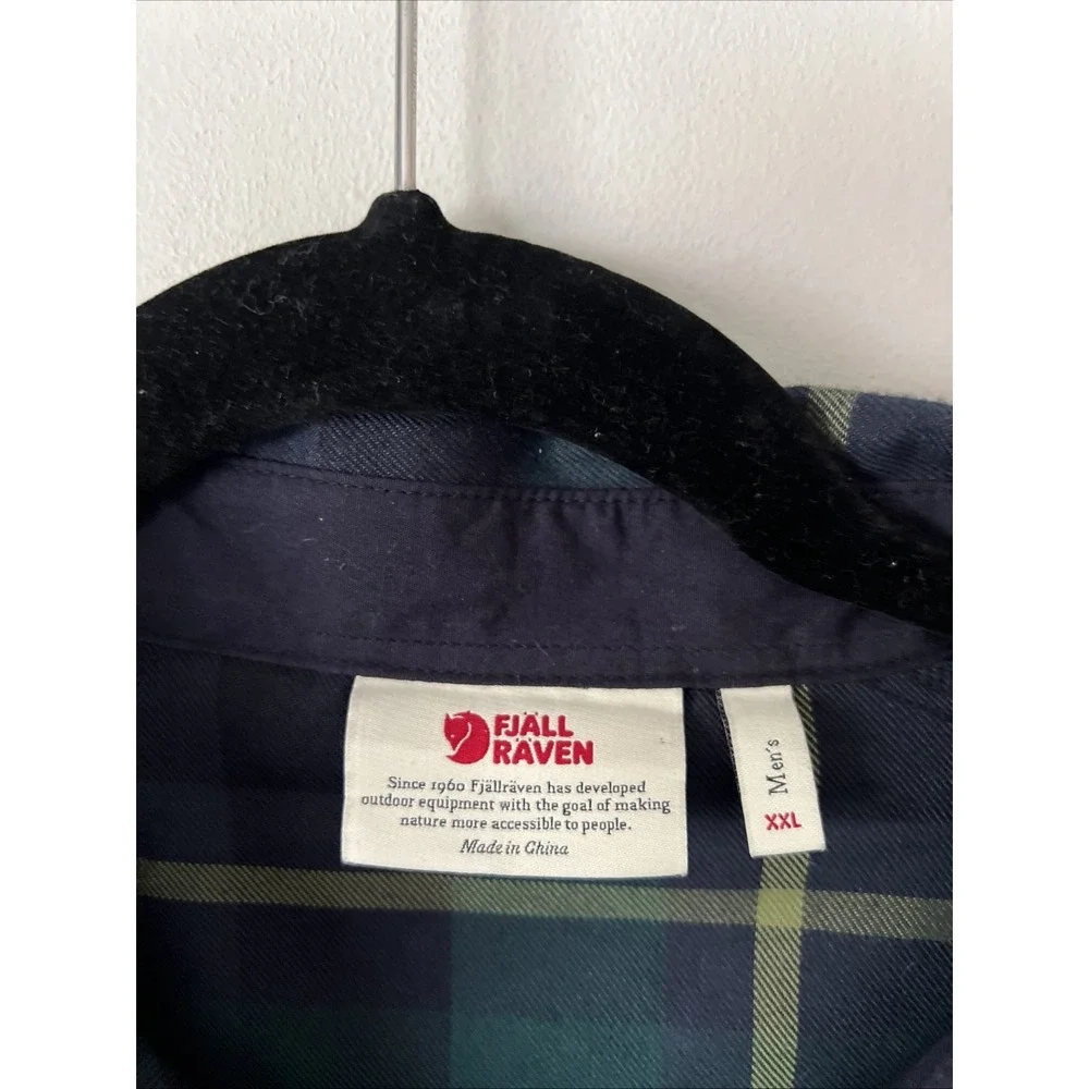 Fjallraven Flannel Shirt Men XXL 2XL Arctic Green Navy Fjallglim Plaid Cabincore
